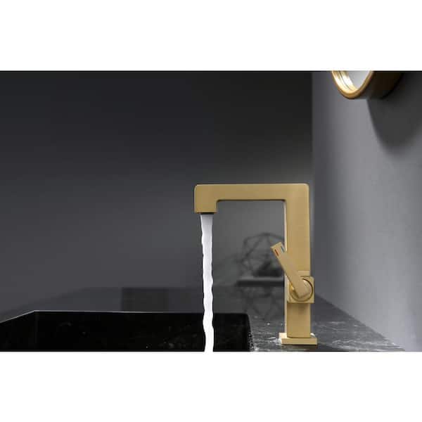 Single Handle Single Hole Bathroom Faucet in Brushed Gold