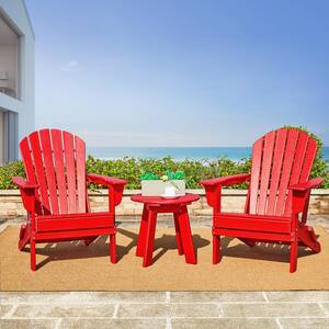 2-Piece Outdoor Patio Red HDPE Plastic Folding Adirondack Chairs and Side Table Set (3-Pack)