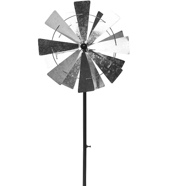 Southern Patio 36 in. H Windmill Dual Kinetic Wind Spinner Yard Stake, Silver