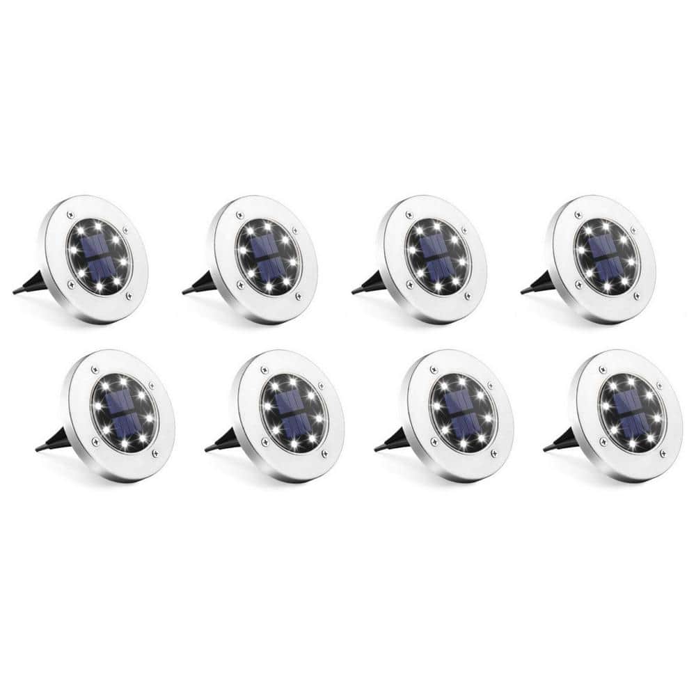 Waterproof 8 LED Solar Powered Cool White Ground Lights for Yard, Deck and Lawn (8-Pack)