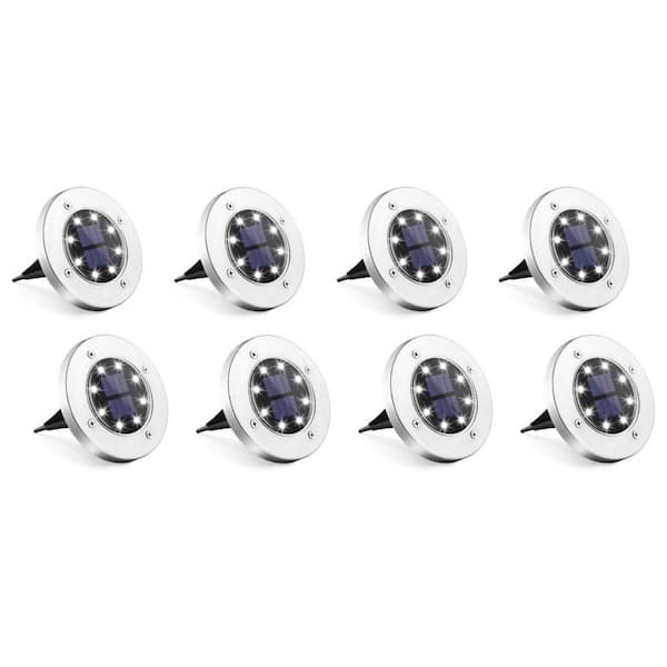 Angel Sar Waterproof 8 LED Solar Powered Cool White Ground Lights for Yard, Deck and Lawn (8-Pack)