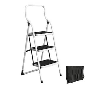 3-Step Stool - Folding Ladder with Steel Frame – 6 ft. Reach -330 lbs. Weight Capacity by Stalwart (White)