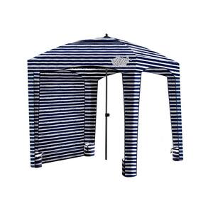 6 ft. Portable Metal Beach Cabana Canopy Umbrella in Black and White Stripes with UPF 50plus UV Protection and Carry Bag