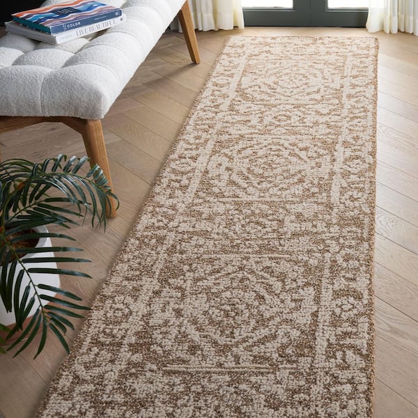 Ebony 2 ft. x 9 ft. Gold/Ivory Medallion Runner Rug