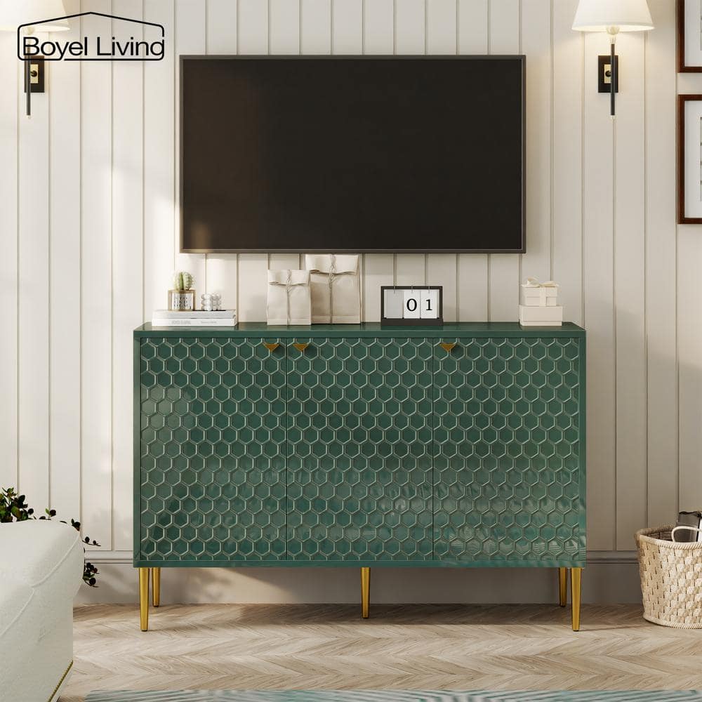 Green Medium Wood 3-Door Accent Cabinet with Adjustable Shelves