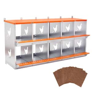 10-Bay Metal Nest Box-Wall Mount for Hens/Ducks, Easy Egg Collection & Assembly, Vented Galvanized Steel Coop
