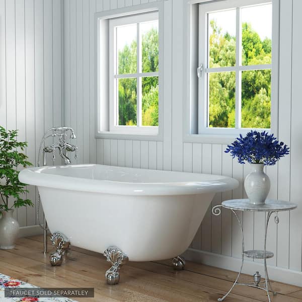 PELHAM & WHITE Highview 54 in. Acrylic Clawfoot Bathtub in White, Ball-and-Claw Feet, Drain in Polished Chrome