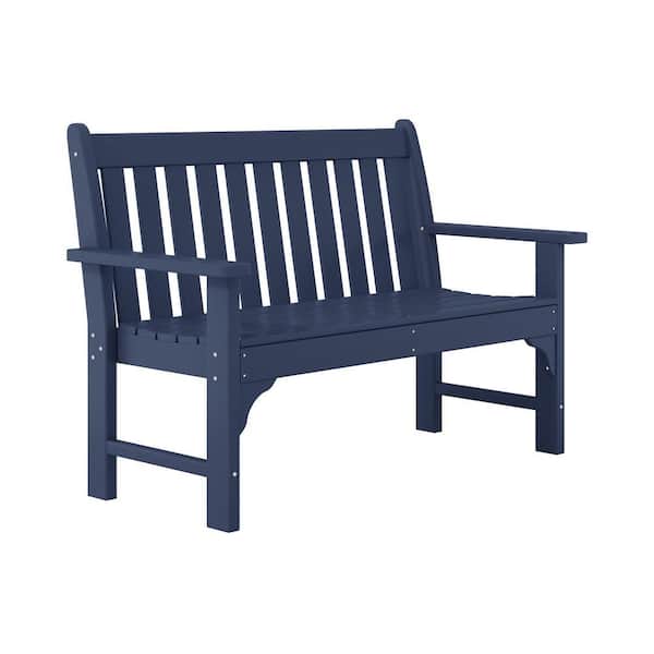 Laguna Outdoor Patio Weather Resistant Poly Plastic 51 in. 2-Person Front Porch Garden Bench in Navy Blue