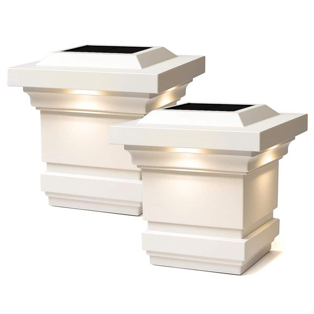 Classy 4 in. x 4 in. Outdoor White Vinyl Integrated LED Solar Post Cap 2-Pack price history on PriceWatchPro