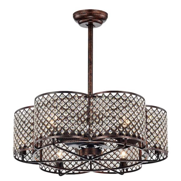 HKMGT 30 in. Indoor Crystal Flower-shaped Brown Ceiling Fan with Remote Included