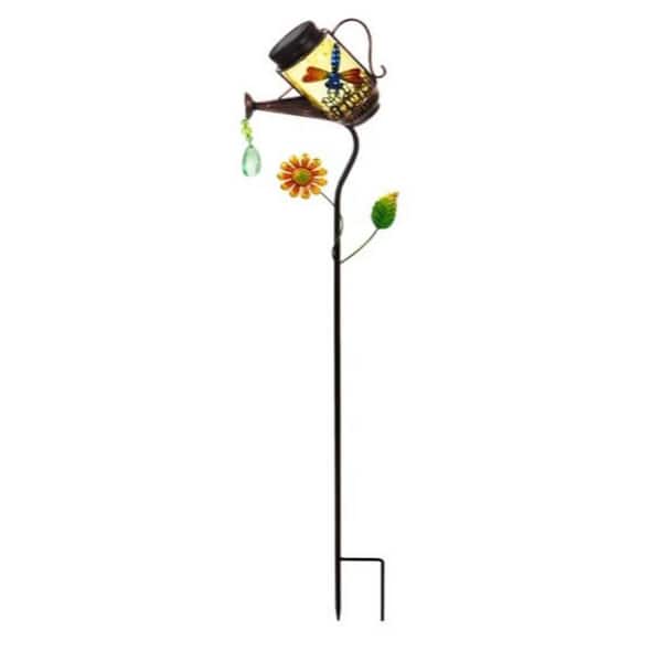 Evergreen Dragonfly 38 in. Solar Jar Watering Can Garden Stake