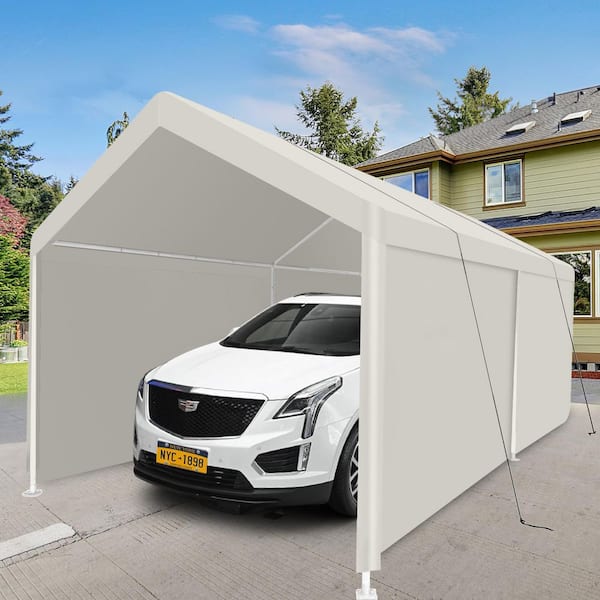 12 ft. W x 20 ft. D x 9.7 ft. H White Roof Metal Heavy Duty Portable Carport Garage Tent