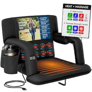 Heated Massage Reclining Stadium Seat - Wide Bleacher Chair with Back Support, Cushion, Armrests and Side Pockets