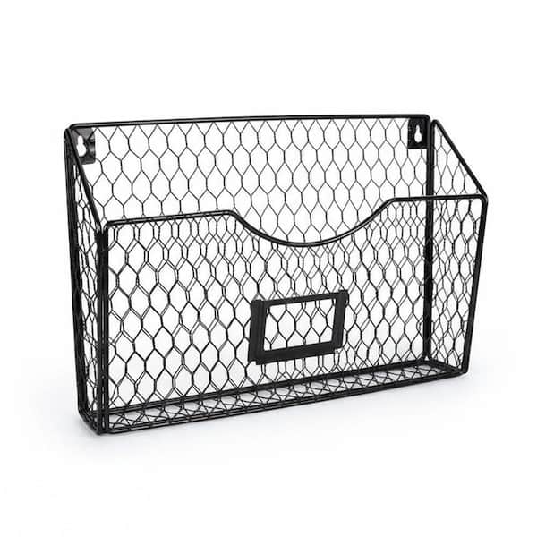 Black 12 in. x 8 in. Metal Wall Mounted Magazine Rack LINBQ572