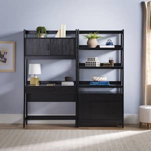2-Piece Transitional Black Reeded 38 in. Hutch Desk with Wide Modern Bookcase