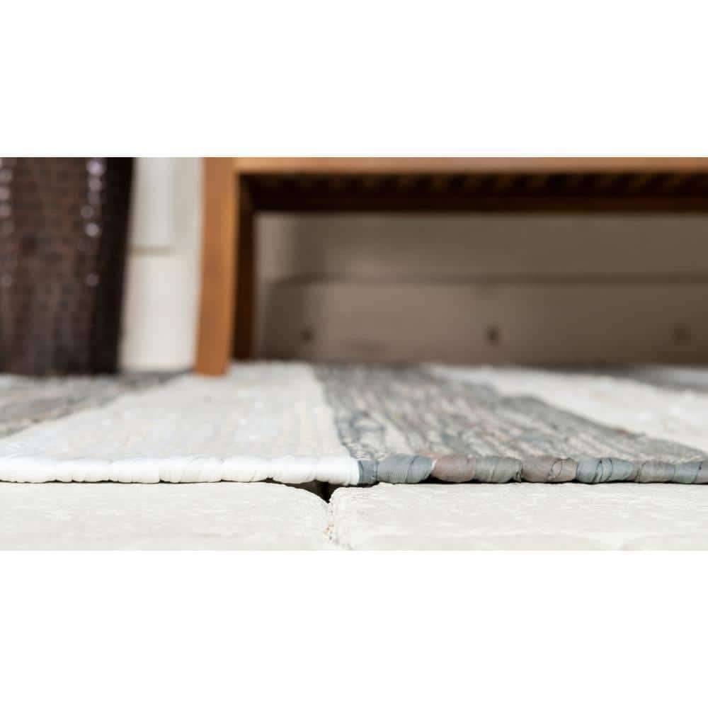 Handwoven Recycled Cotton Striped Rug - 9' x 12' - Gray and Ivory