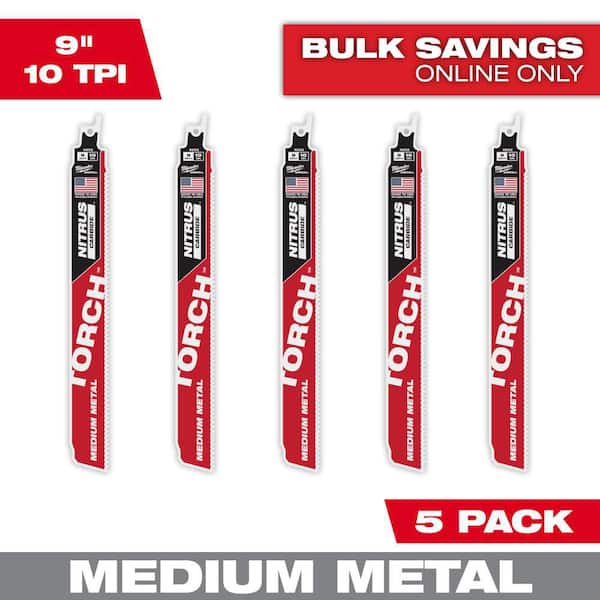 Milwaukee 9 in. 10 TPI TORCH Nitrus Carbide Teeth Medium Metal Cutting SAWZALL Reciprocating Saw Blade (5-Pack)