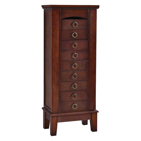 Walnut Wooden Jewelry Box Cabinet Armoire Storage Box with 9 Drawers