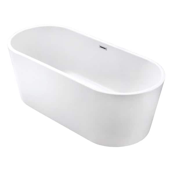 Kingston Brass Aqua Eden 67 in. x 32 in. Acrylic Freestanding Soaking Bathtub in Glossy White with Built-In Overflow Drain