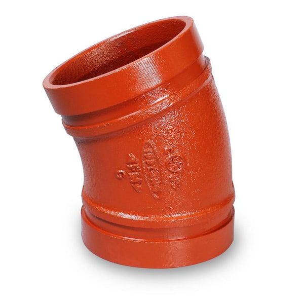 PLUMBFLEX 3 in. Ductile Iron 22.5-Degree Grooved Elbow Fitting, Joins Pipes in Wet and Dry Systems, Full Flow, Orange