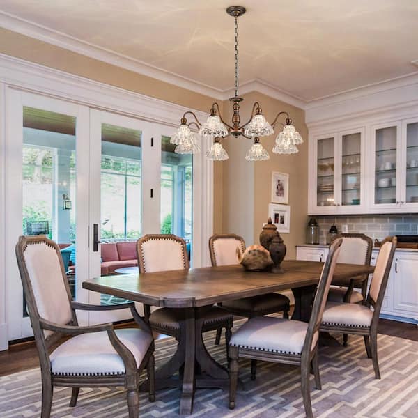 Dvorakova 34.65 in. 8-Light Bronze French Country Farmhouse Vintage Chandelier with Glass Shades