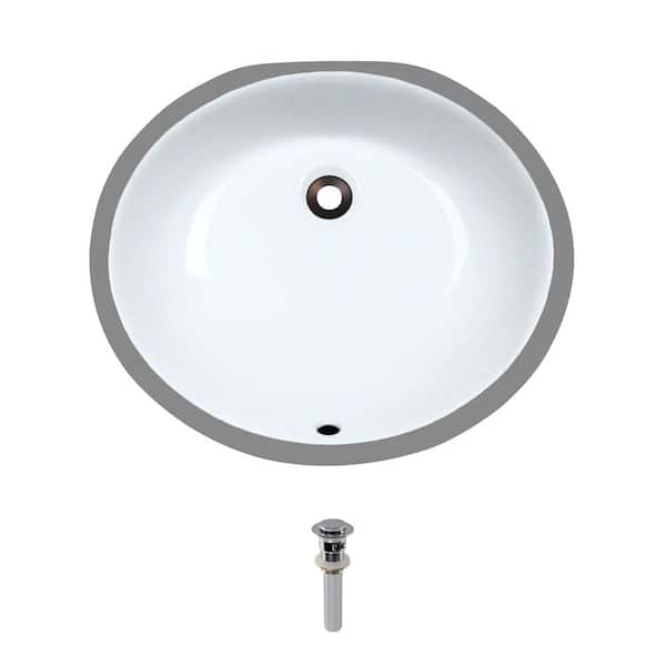 MR Direct Undermount Porcelain Bathroom Sink in White with Pop-Up Drain in Chrome