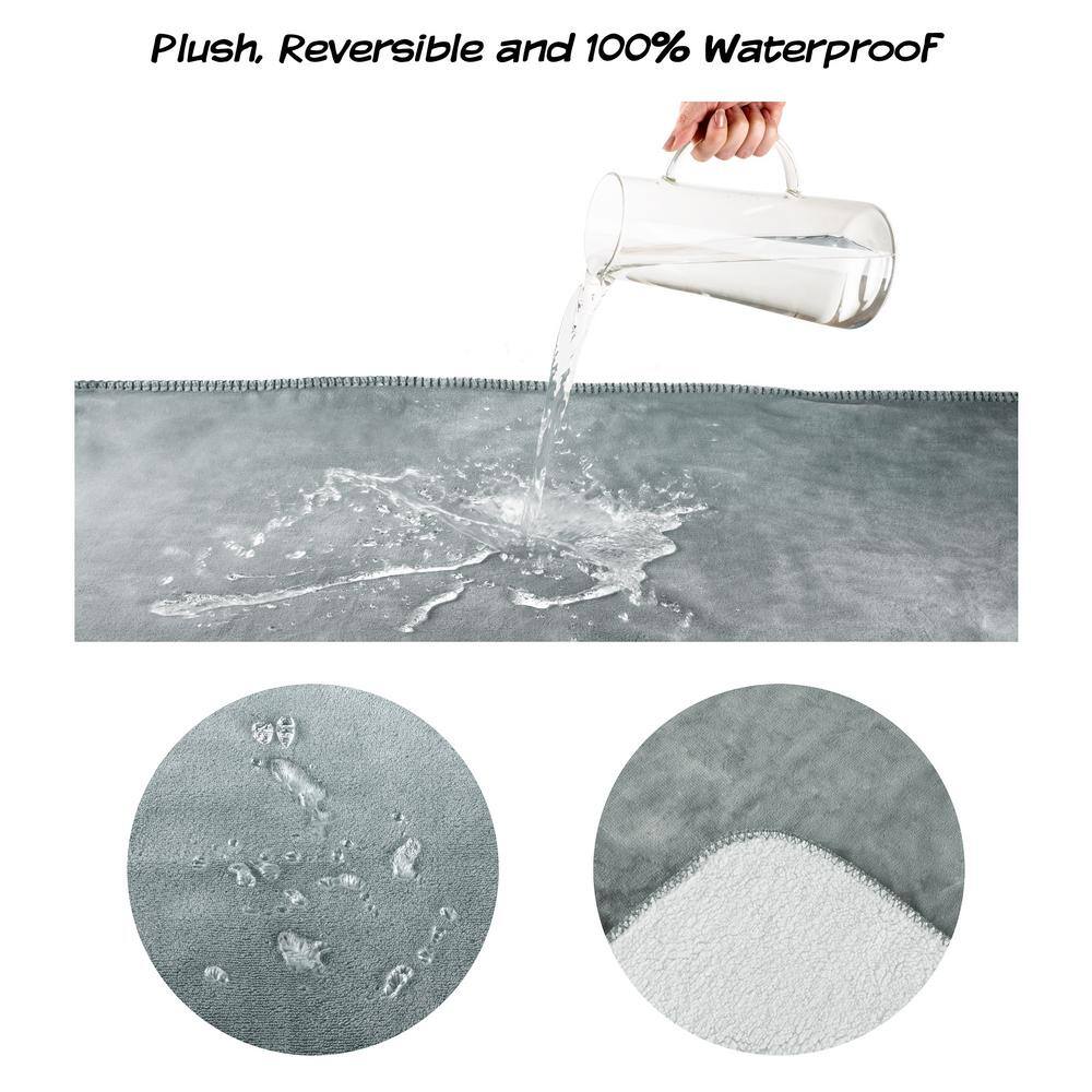 Gray Reversible Sherpa Fleece Waterproof Pet Blanket 30x40 Inch