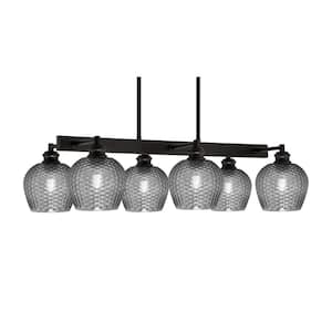 Albany 6 Light Espresso Downlight Chandelier, Linear Chandelier for the Kitchen with Smoke Textured Glass Shades