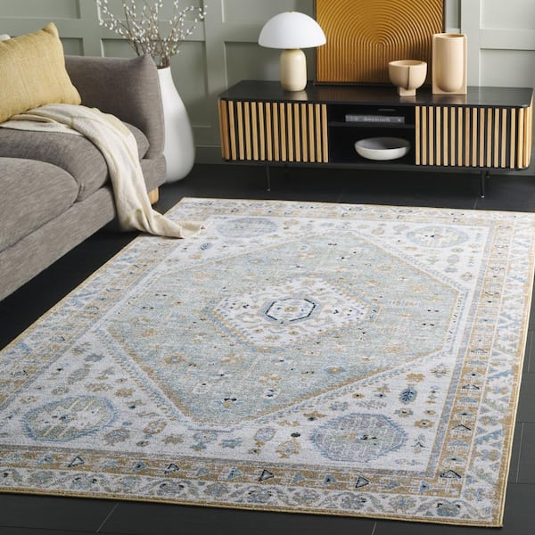 Bayside 9 ft. x 12 ft. Gold/Green Traditional Medallion Area Rug