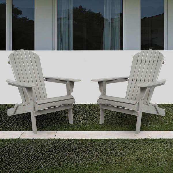 Unbranded Gray Wood Lounge Patio Chair for Garden Outdoor Wooden Folding Embossed Adirondack Chair (Set of 2)