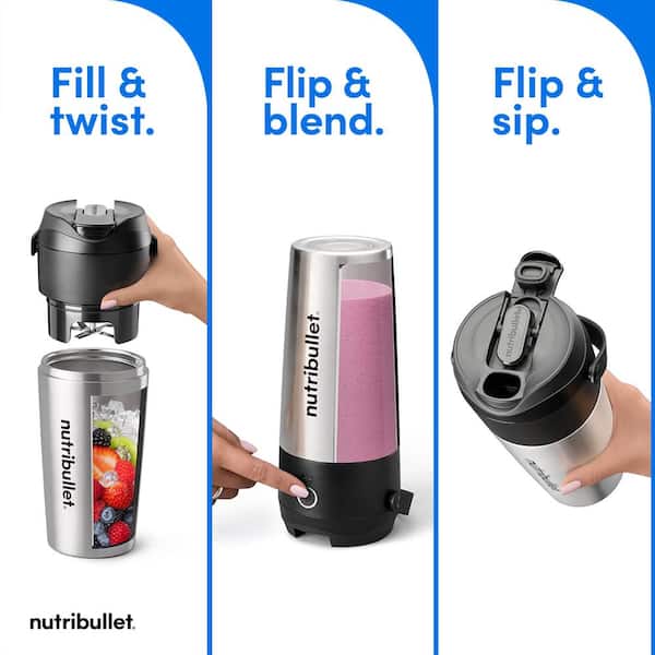 NutriBullet Flip 20 Oz. Single Speed Stainless Steel Portable