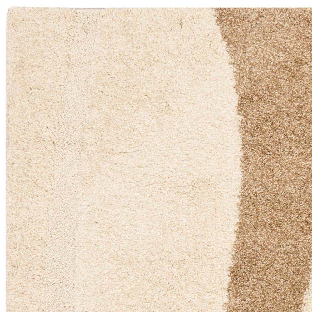 Cream and Dark Brown Square Shag Area Rug