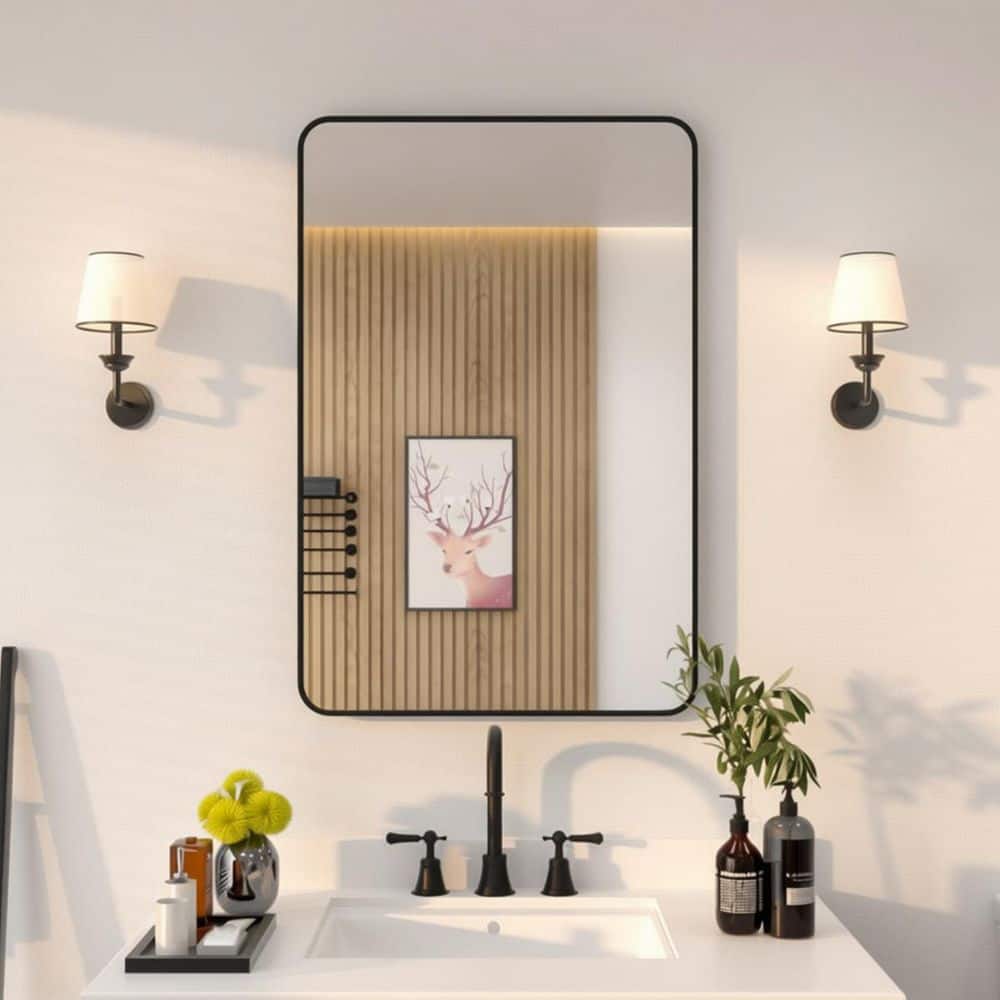 24 in. W x 36 in. H Rectangular Framed Wall Bathroom Vanity Mirror in Matte Black price history on PriceWatchPro