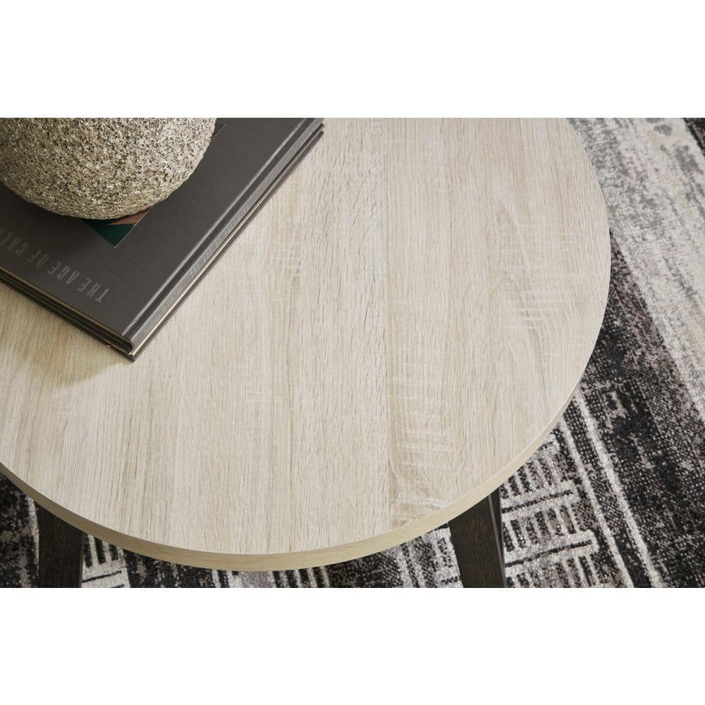 Modern Black and White Round Table Set with Wood Grain