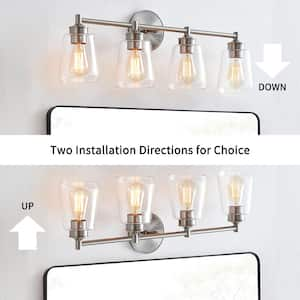 30 in. 4-Light Brushed Nickel Bathroom Vanity Light with Clear Glass Shades