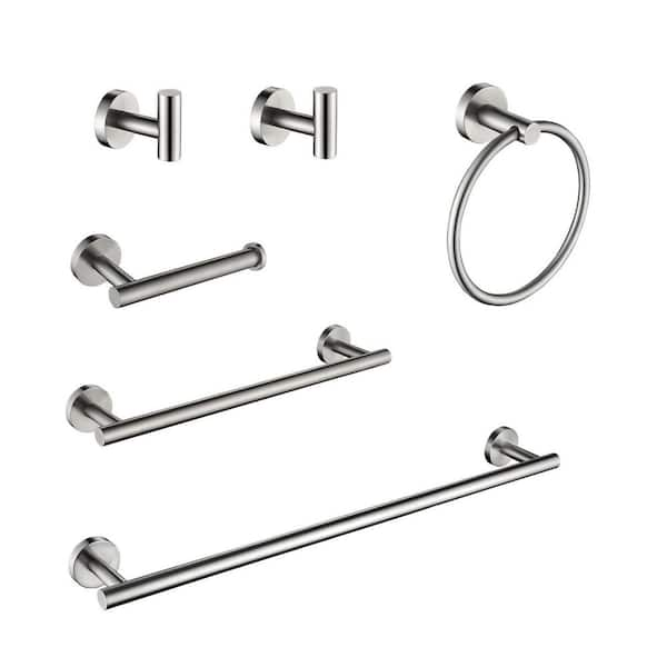 6-Piece Stainless Steel Bathroom Towel Rack Set with Mounting Hardware in Brushed Nickel