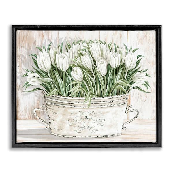 Stupell Industries Fresh White Tulip Flowers Vintage by Cindy Jacobs 1-Piece Black Floater Frame Nature Graphic Art print 21 in. x 17 in.