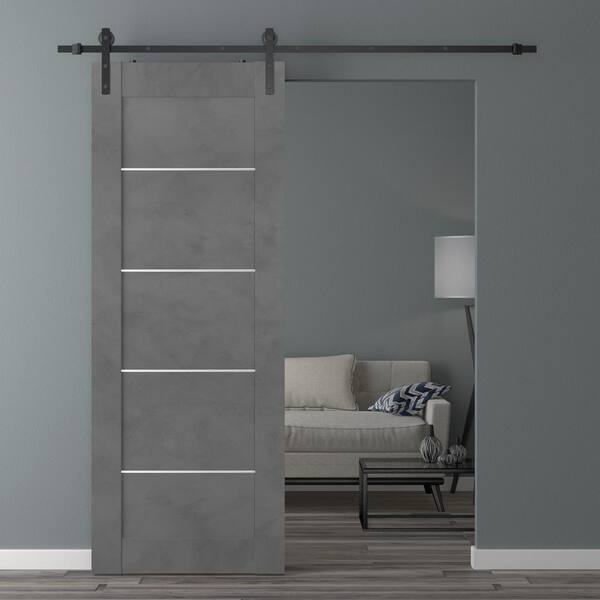 Belldinni Vona 07 4H 24 in. x 80 in. Dark Urban Finished Composite Core Wood Sliding Barn Door with Hardware Kit