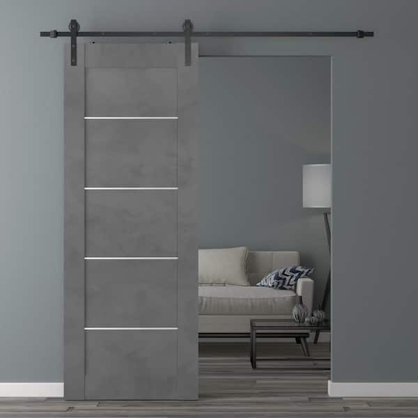 Belldinni Vona 07 4H 30 in. x 80 in. Dark Urban Finished Composite Core Wood Sliding Barn Door with Hardware Kit