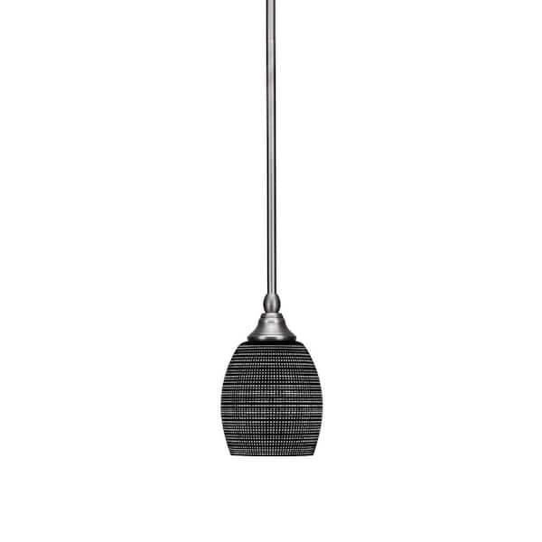 Unbranded Sparta 100-Watt 1-Light Brushed Nickel Shaded Pendant Light Mini Pendant with Black Matrix Glass and No Bulb Included