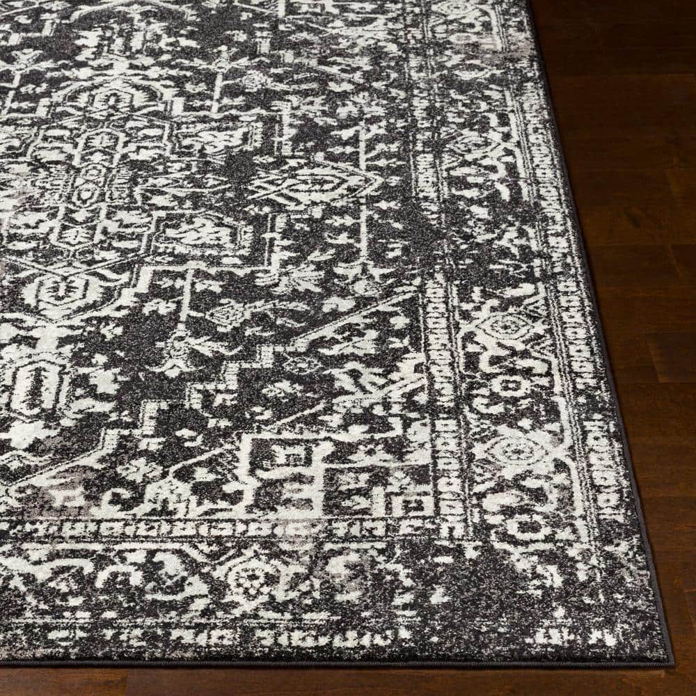 Black and White Synthetic Flat Woven Area Rug, 5'3" x 7'3"