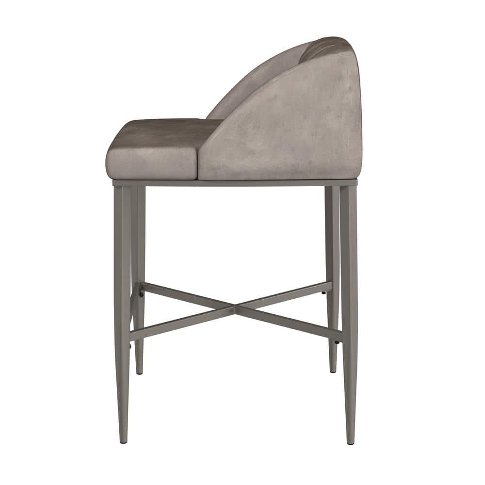 Mid-Century Modern Pewter Gray Faux Leather Counter Stools - Set of 2