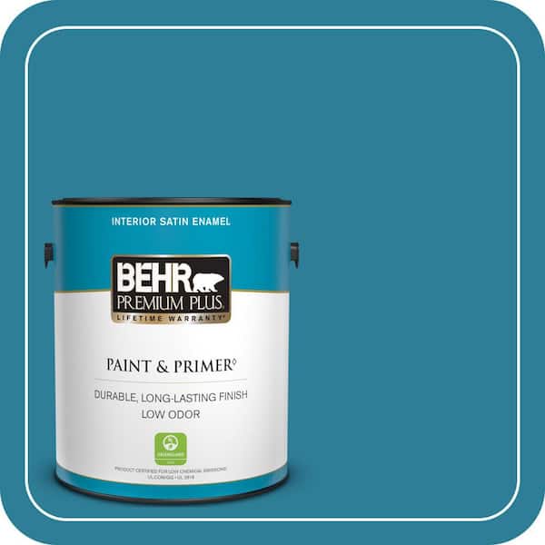BEHR PREMIUM PLUS 1 gal. #M480-6 Valley of Glaciers Satin Enamel Low Odor Interior Paint & Primer