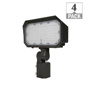 180-Watt Equivalent 12 in. 9100 Lumens Bronze Outdoor Integrated LED Flood Light with Slip Fitter Mount (4-Pack)