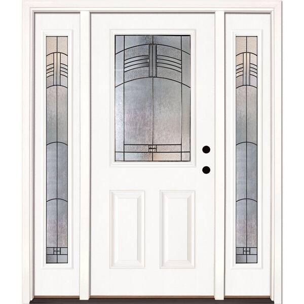 63.5 in. x 81.625 in. Rochester Patina 1/2 Lite Unfinished Smooth Left-Hand Fiberglass Prehung Front Door with Sidelites