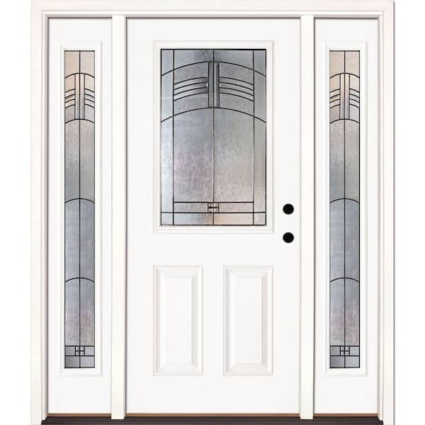 Feather River Doors 63.5 in. x 81.625 in. Rochester Patina 1/2 Lite Unfinished Smooth Left-Hand Fiberglass Prehung Front Door with Sidelites