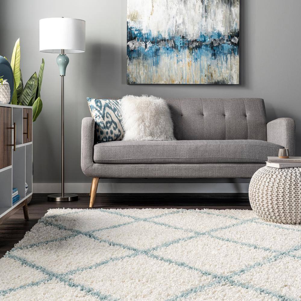 Blue Geometric Shag Oval 4' x 6' Area Rug