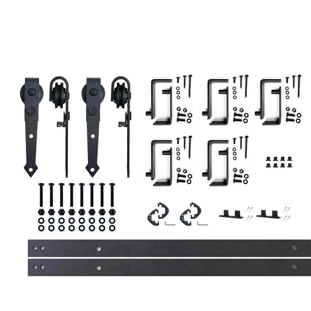 84-Inch Black Rustic Double Track Bypass Sliding Barn Door Hardware Kit