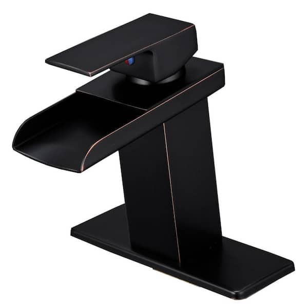 HOMEMYSTIQUE Single Handle Single Hole Bathroom Faucet with Deckplate Included in Oil Rubbed Bronze