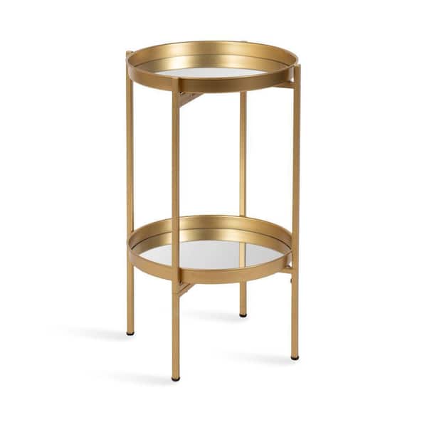 Deliah 15.25 in. Gold Round Glass End Table